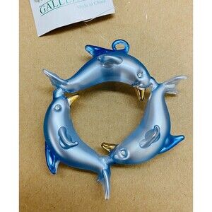 GALLERIE II Glass Dolphin Blue Wreath Ornament Coastal Beach Gift Gift boxed NIP